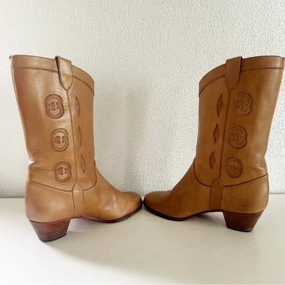 Vintage Gucci Cowboy Western Boots Interlocking GG Logo Tan Beige Size US 6.5 - Picture 5 of 13